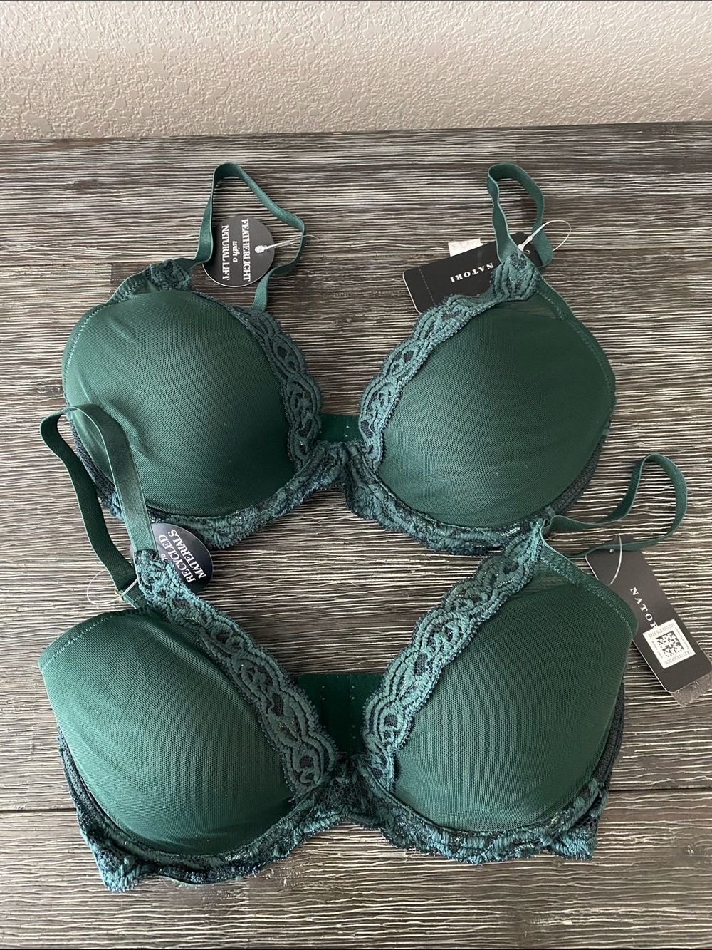 Natori 32D pack of 2 Women’s Lace Trim Padded Bra - Deep Green